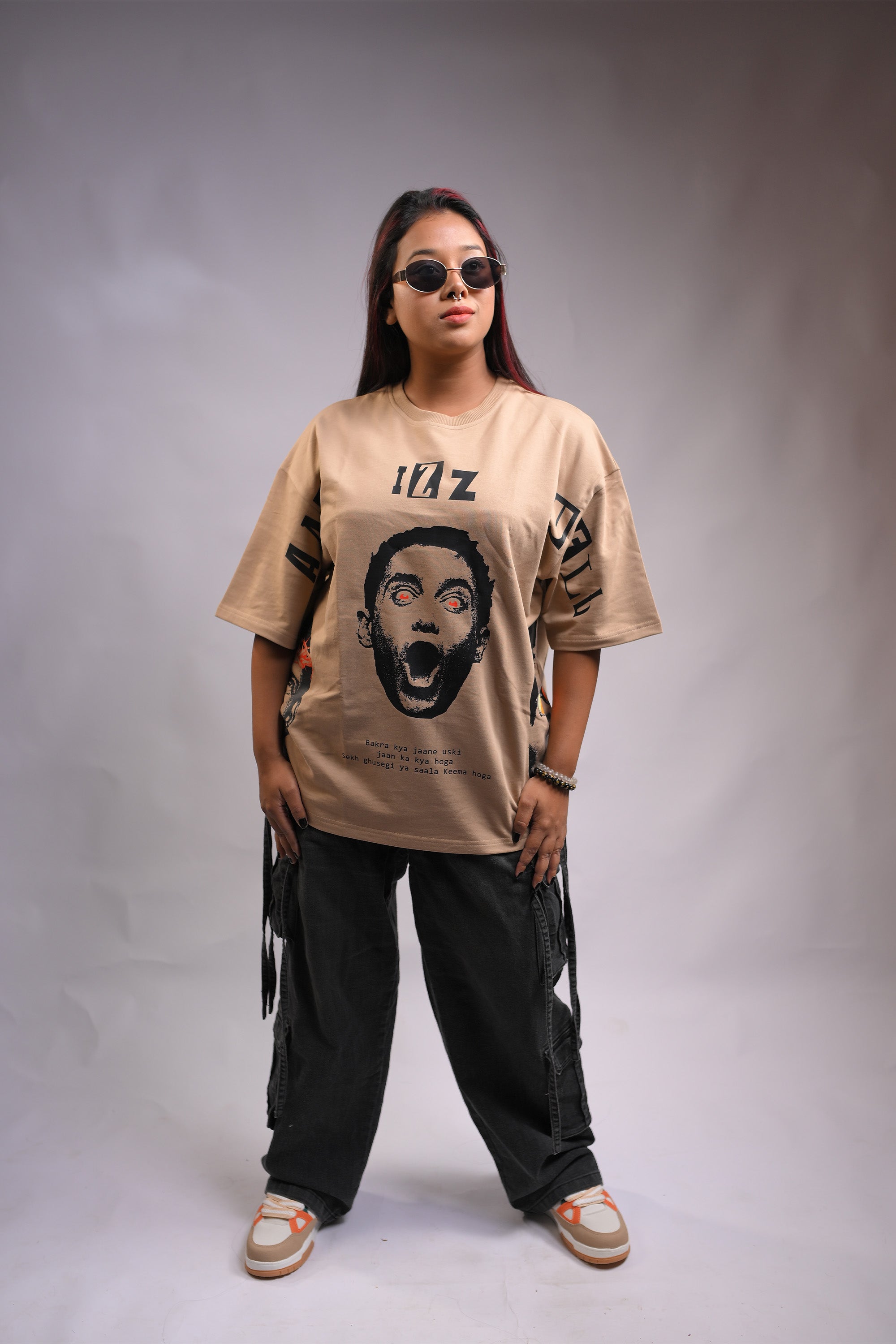All Izz Well Oversized Beige T-Shirt
