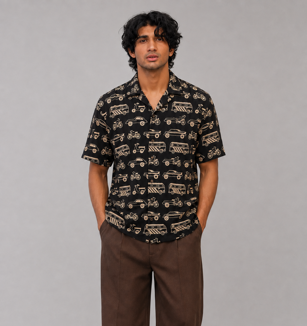 Retro Ride Regular Cotton Printed  Shirt