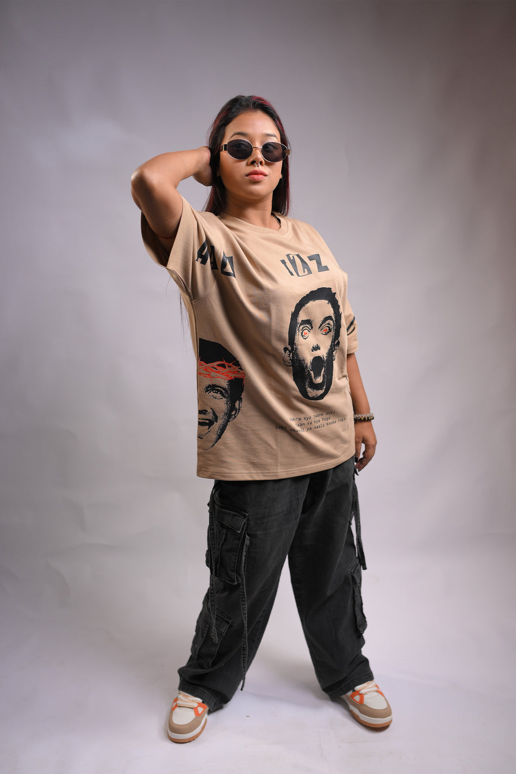 All Izz Well Oversized Beige T-Shirt