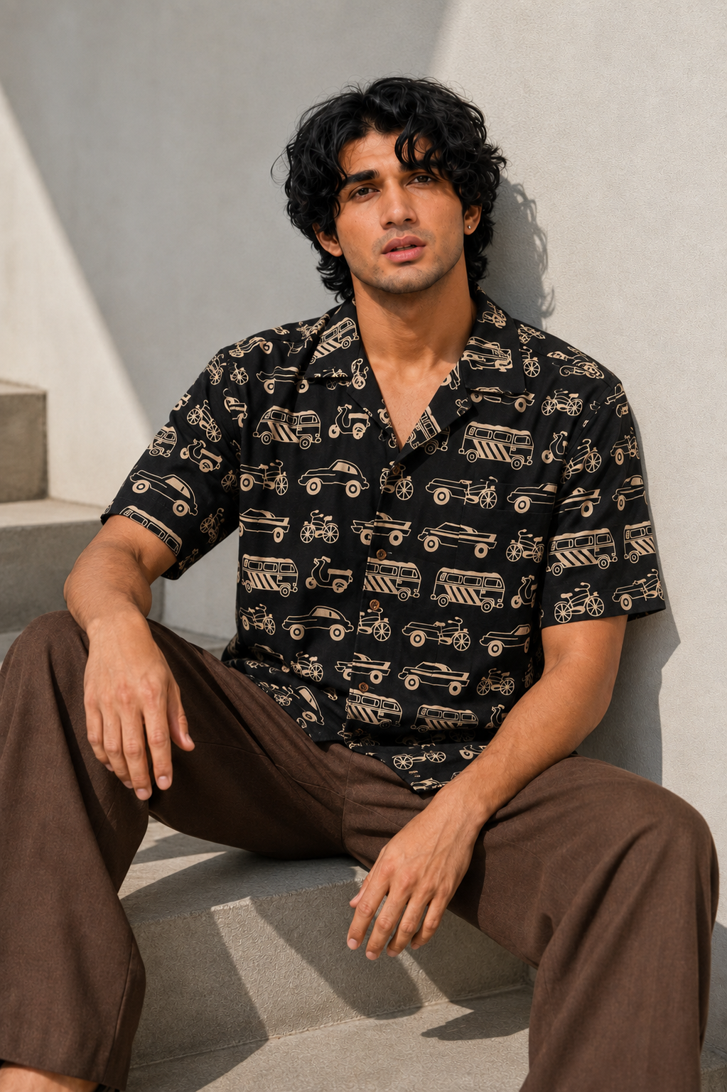 Retro Ride Regular Cotton Printed  Shirt