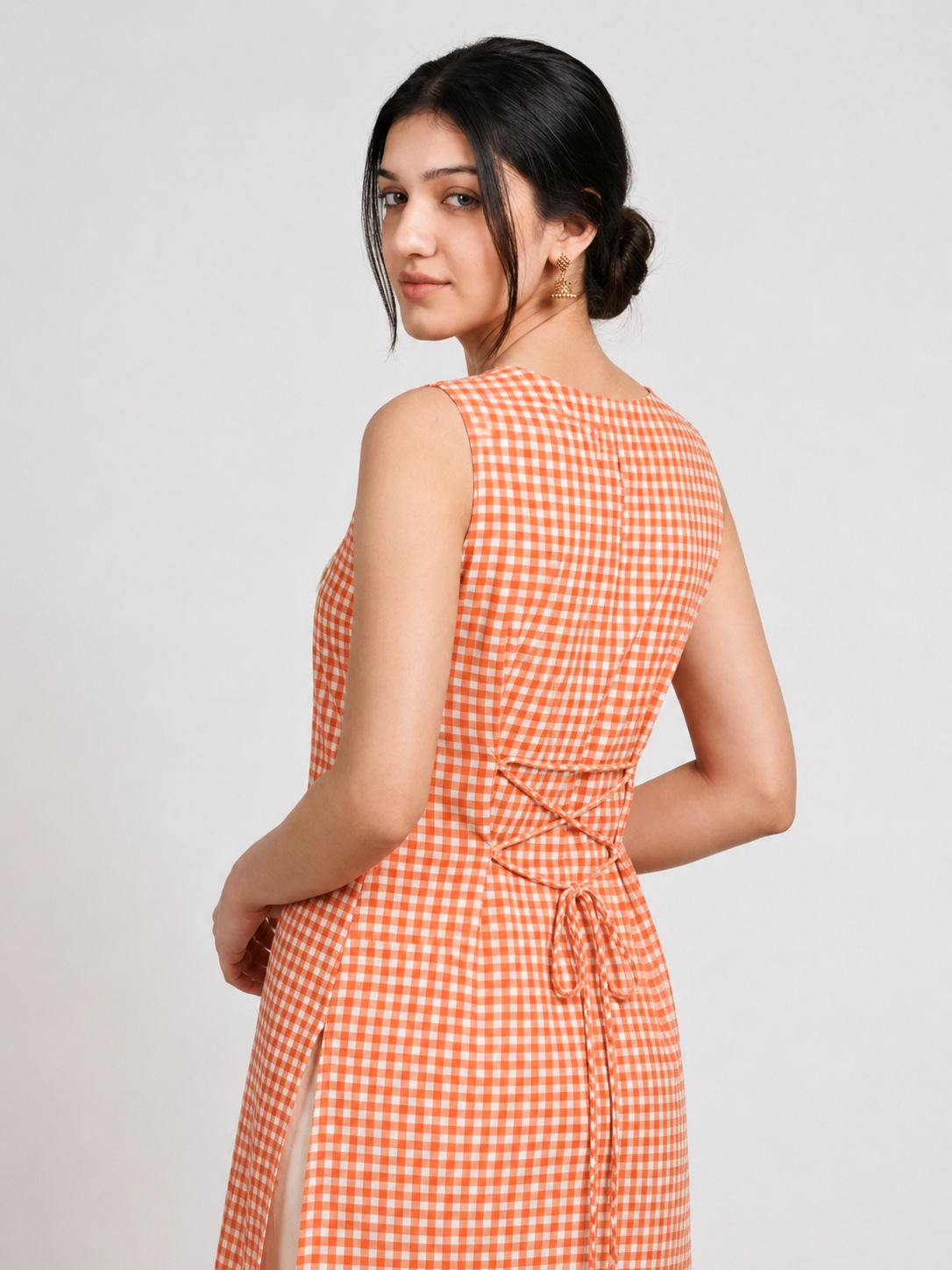 Bloom Check Orange Corset Short Kurti