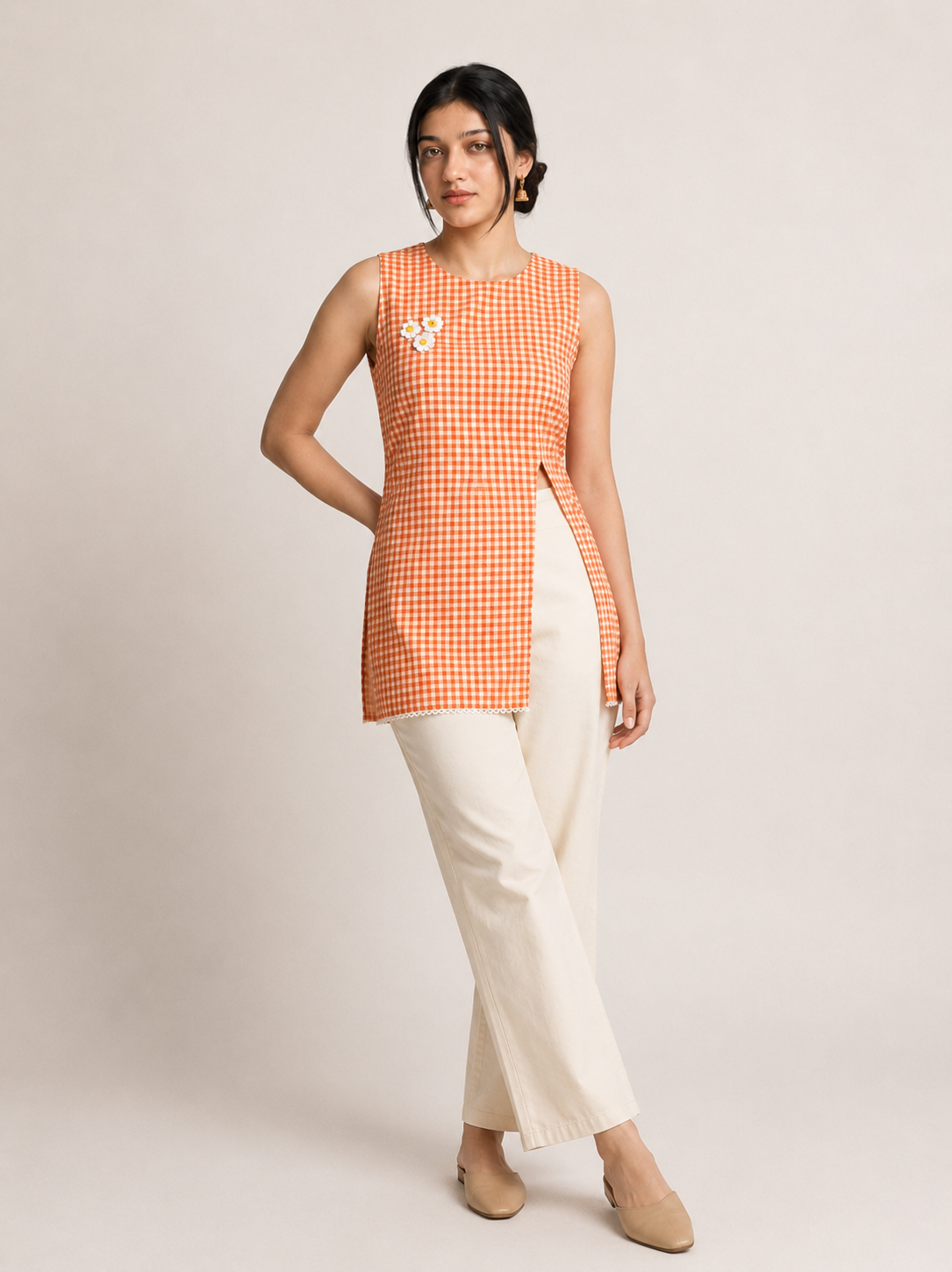 Bloom Check Orange Corset Short Kurti