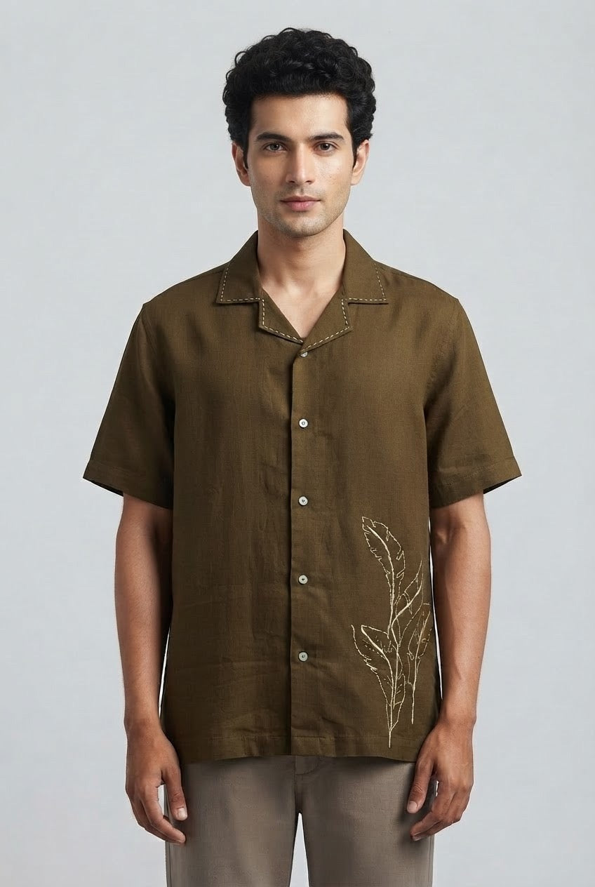 Patra Kantha Hand Embroidery Linen Shirt
