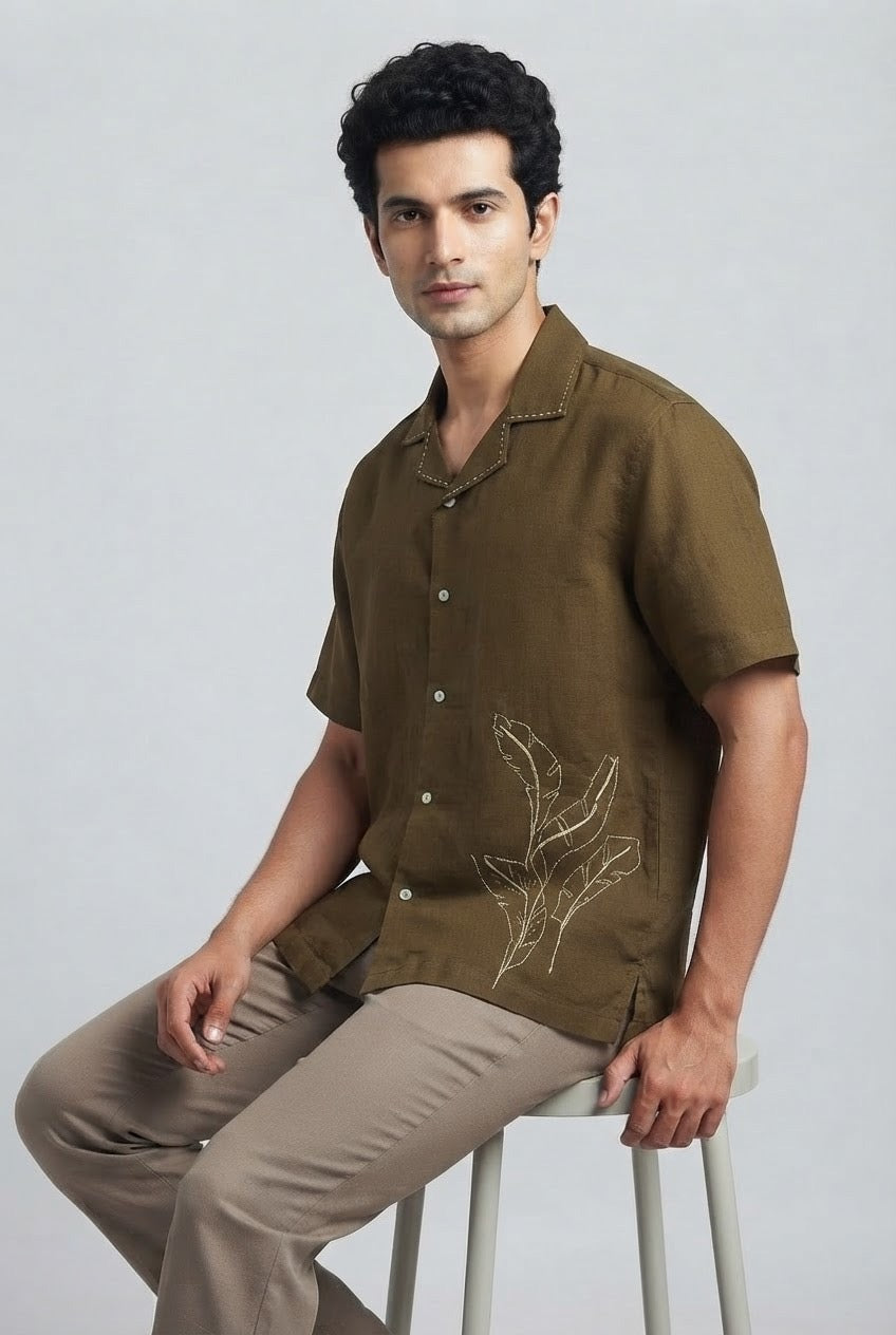 Patra Kantha Hand Embroidery Linen Shirt
