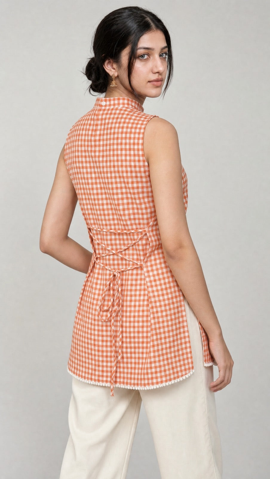 Bloom Check Orange Short Kurti