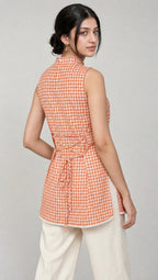 Bloom Check Orange Short Kurti