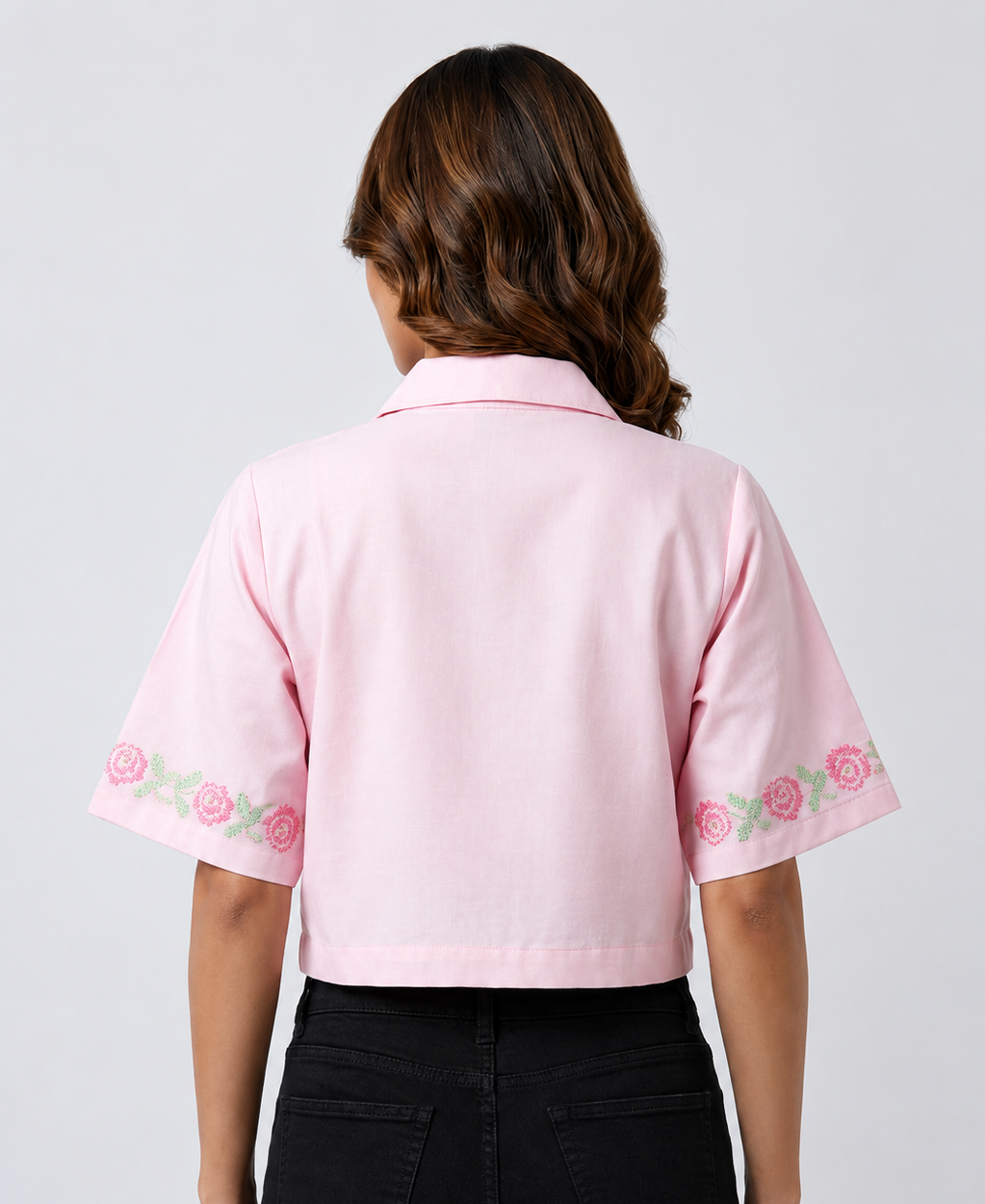 Rose Whisper Embroidery  Crop Shirt
