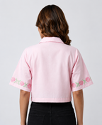 Rose Whisper Embroidery  Crop Shirt