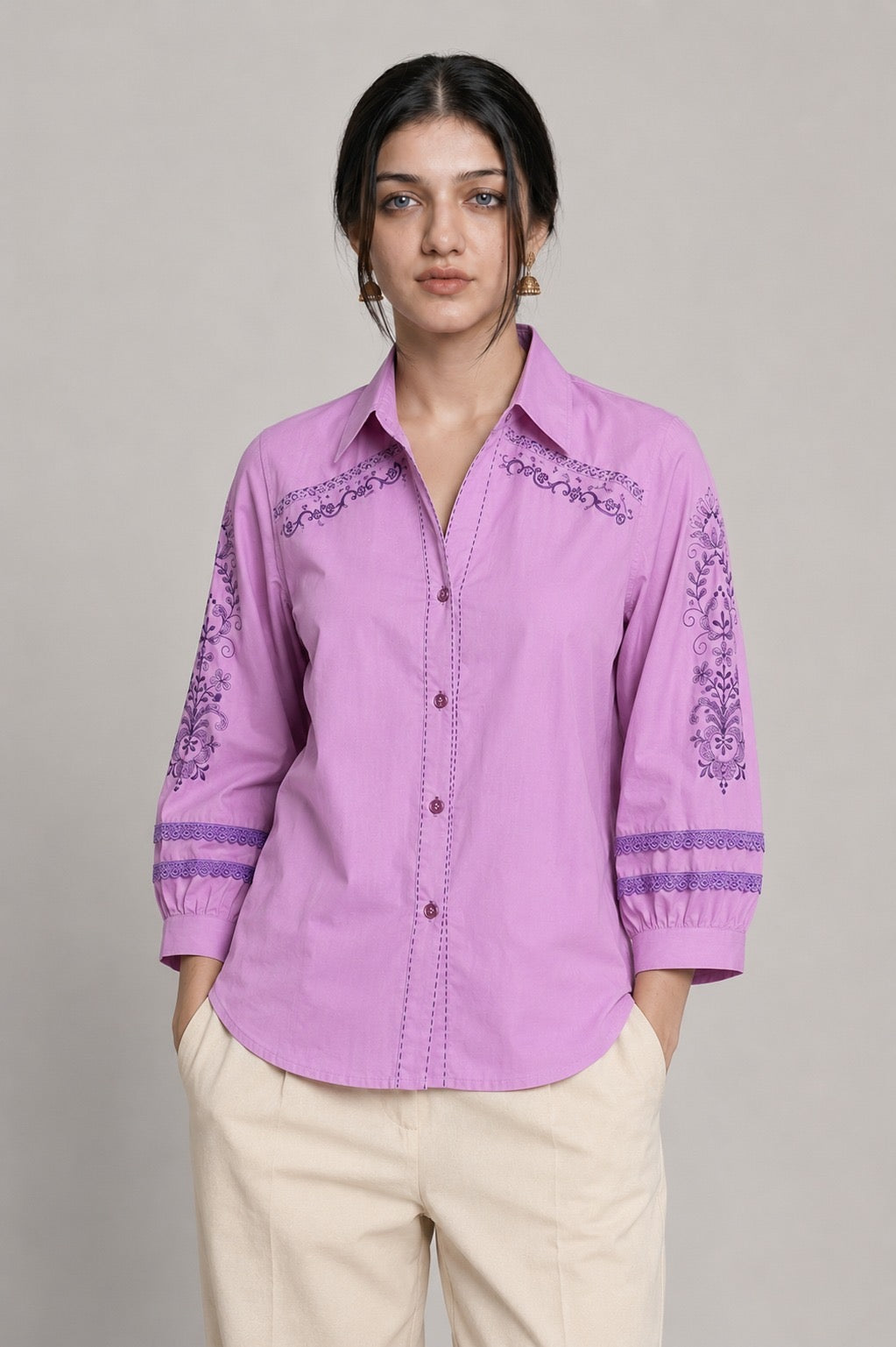 Floral Embroidery Lace Shirt