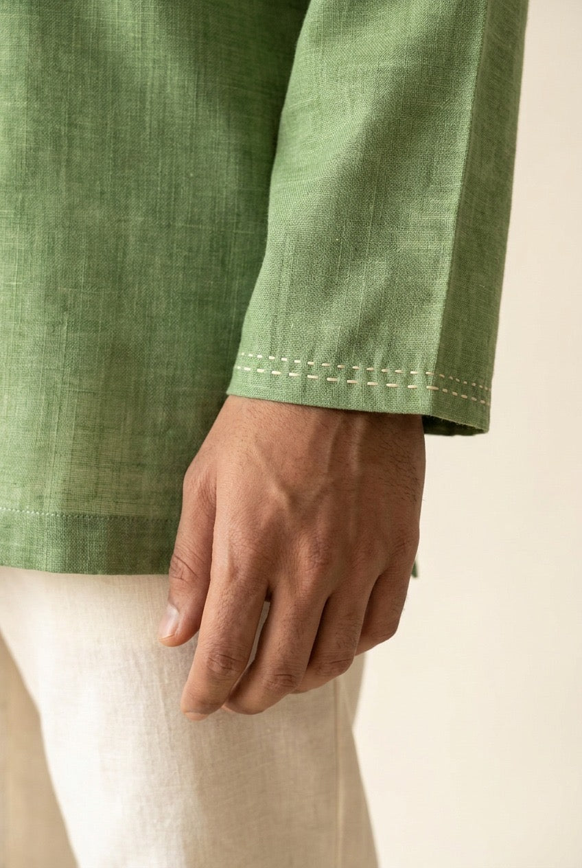 Aakaar Geometric Embroidered  Kurta – Sage Green