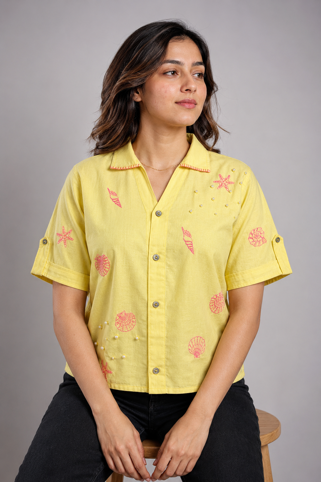 Marina Pearl Embroidery  Shirt