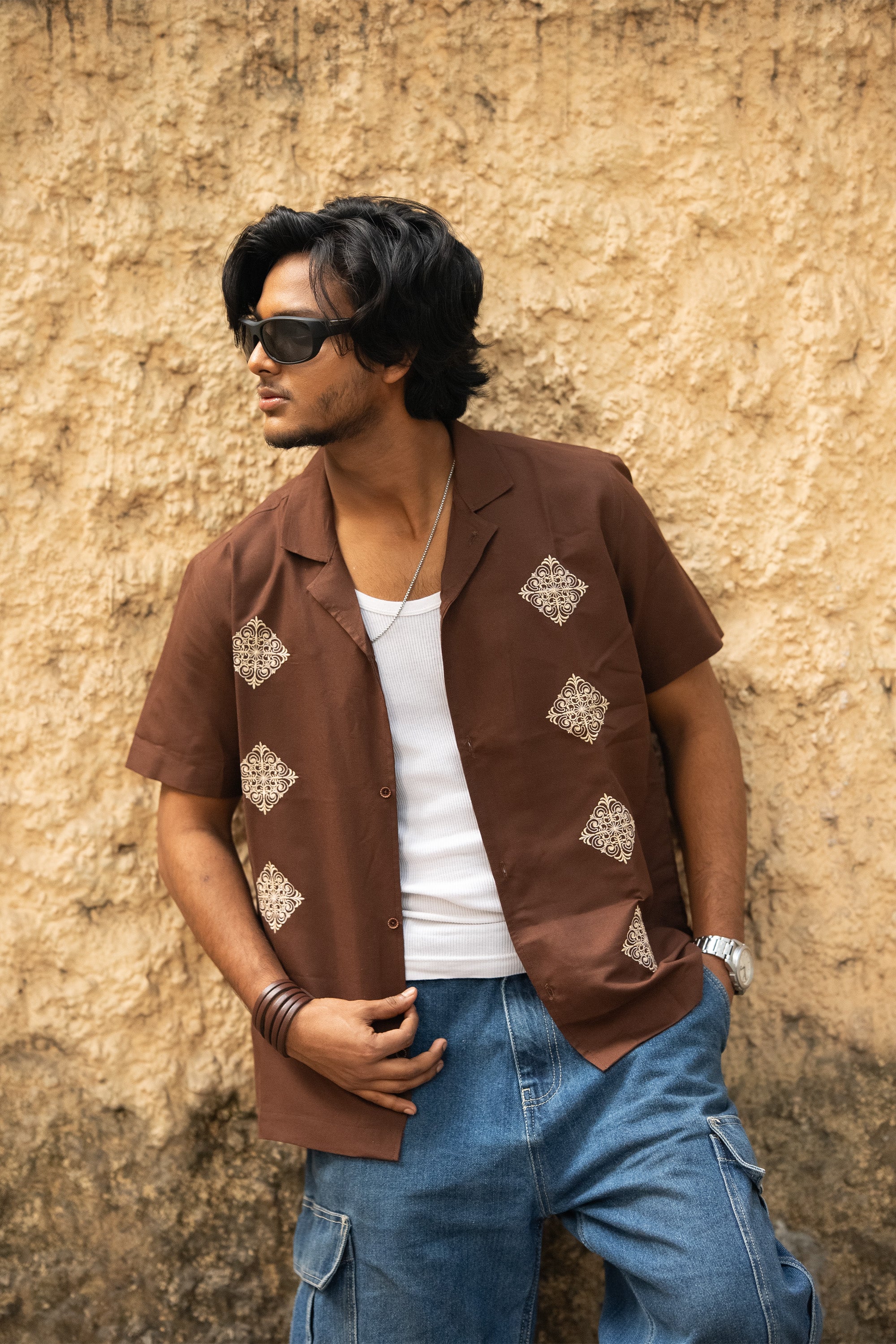 The Umber Embroidered Regular Unisex Shirt