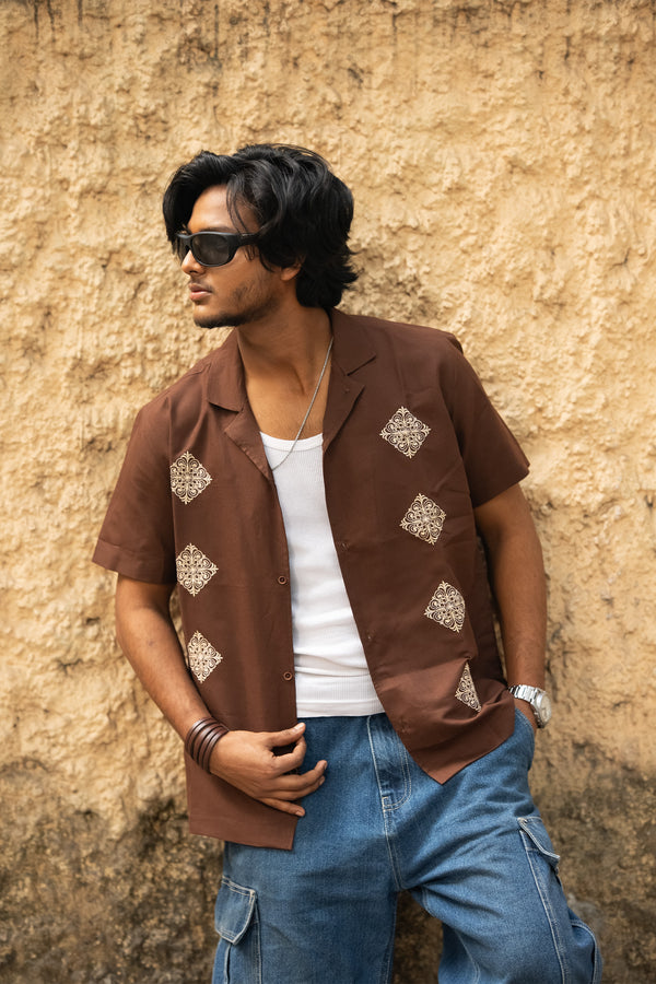 The Umber Embroidered Regular Unisex Shirt