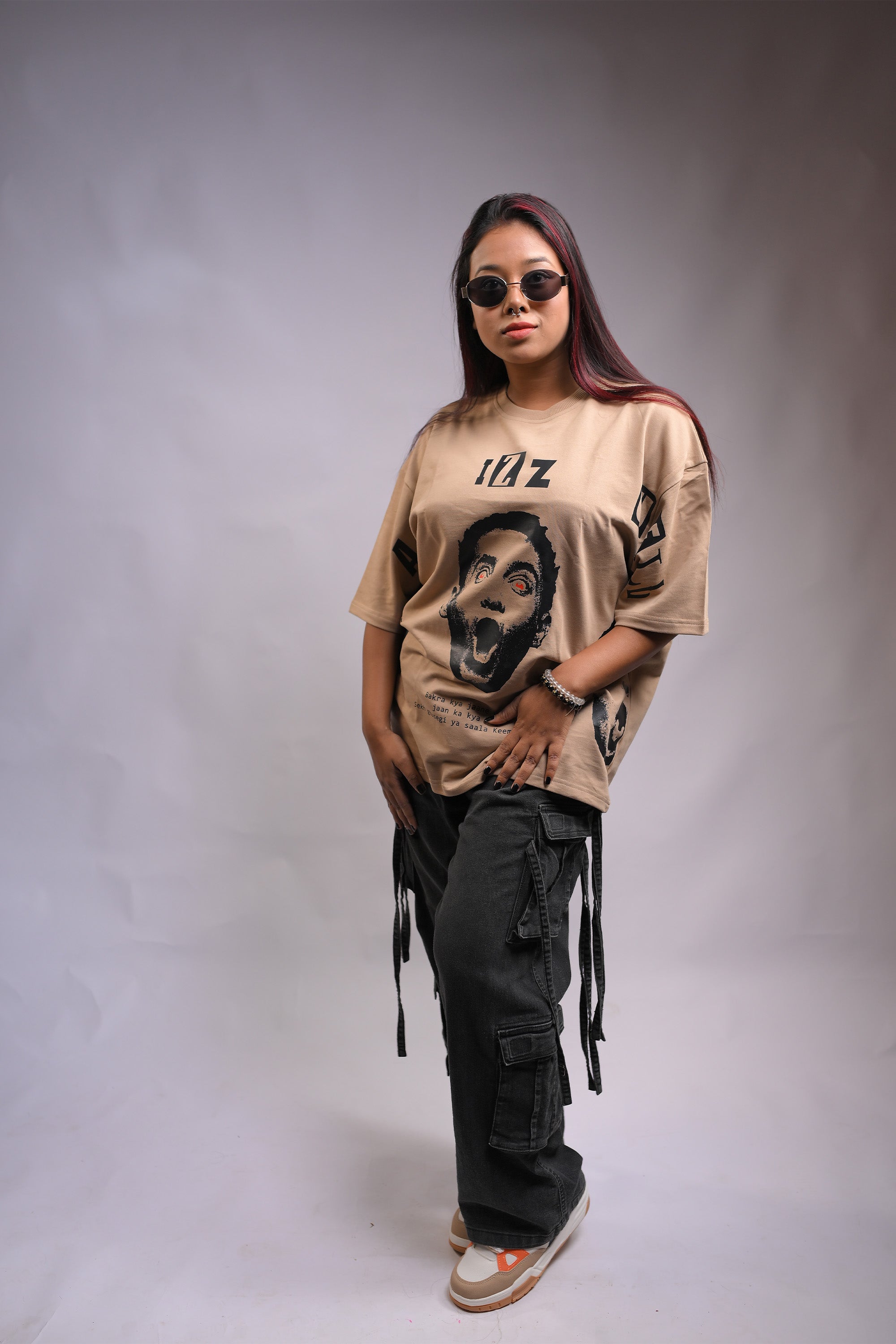 All Izz Well Oversized Beige T-Shirt