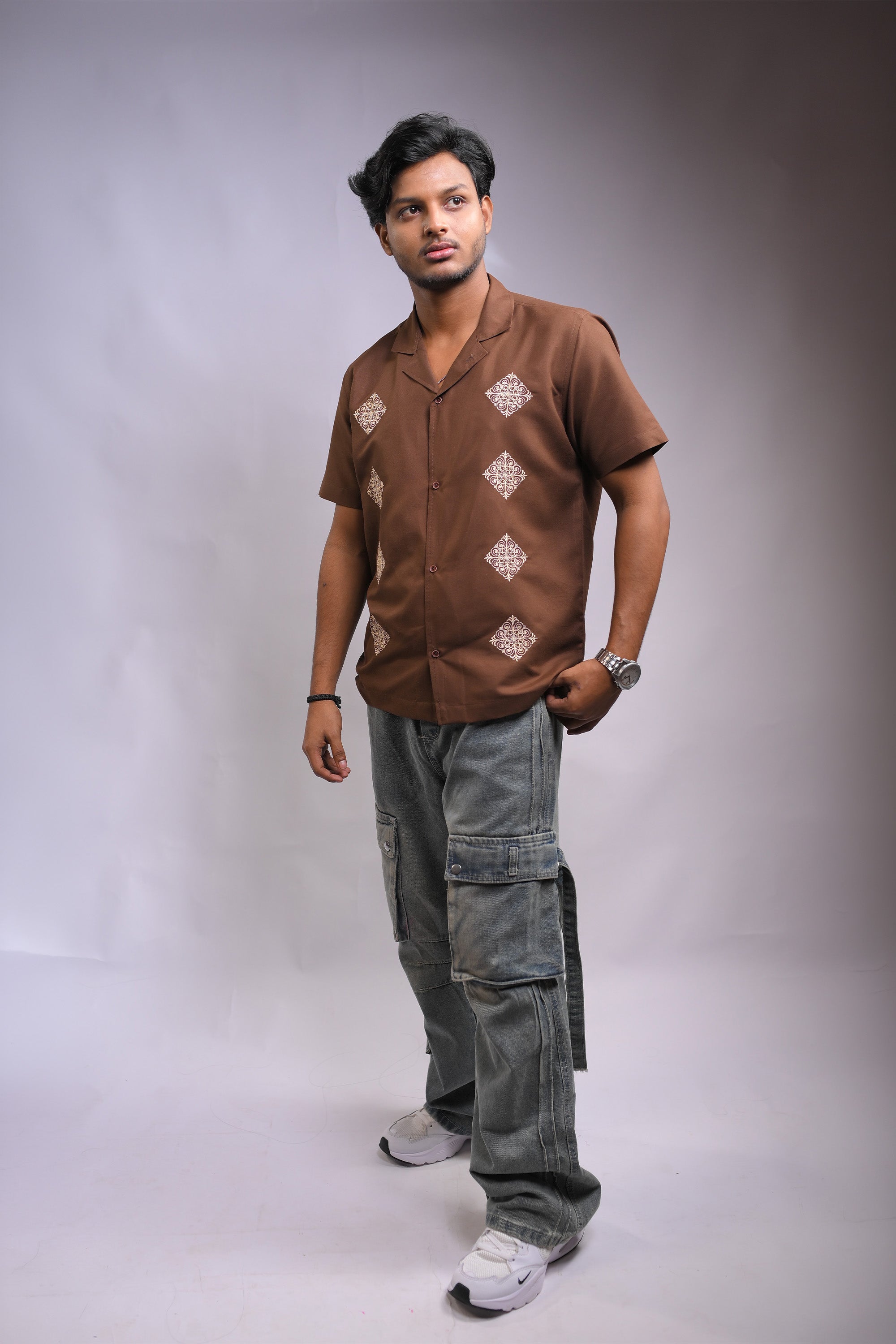 The Umber Embroidered Regular Unisex Shirt