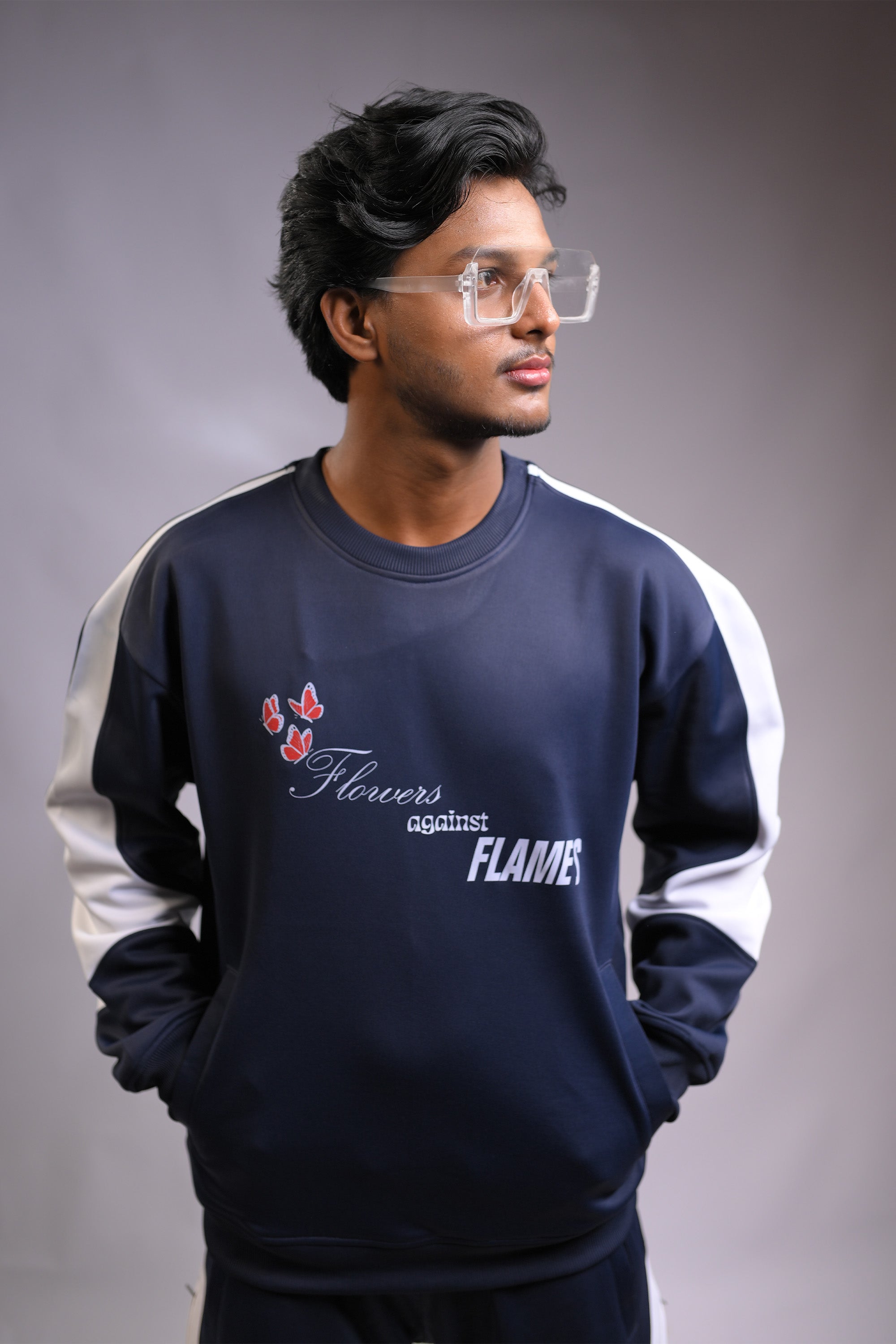 Flowers Against Flames, Contrast Panel, Sweatshirt