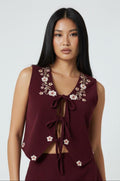 Floral Embroidery Corduroy Vest
