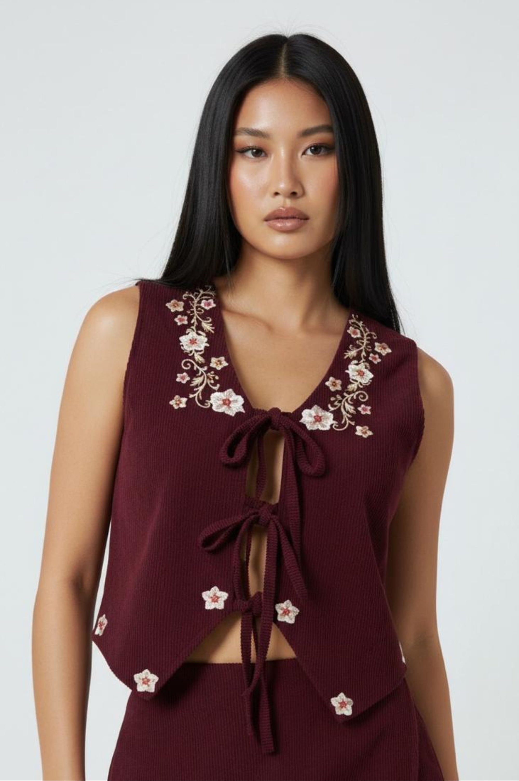 Floral Embroidery Corduroy Vest