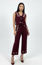 Floral Embroidery Corduroy Vest