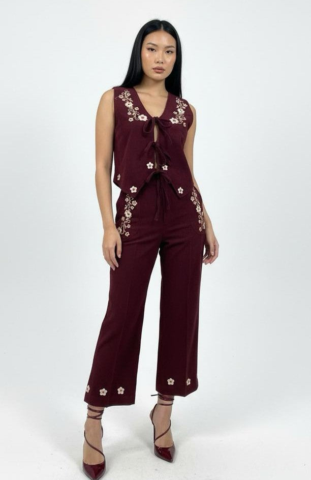 Floral Embroidery Corduroy Vest