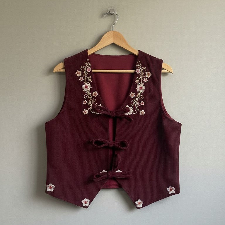 Floral Embroidery Corduroy Vest