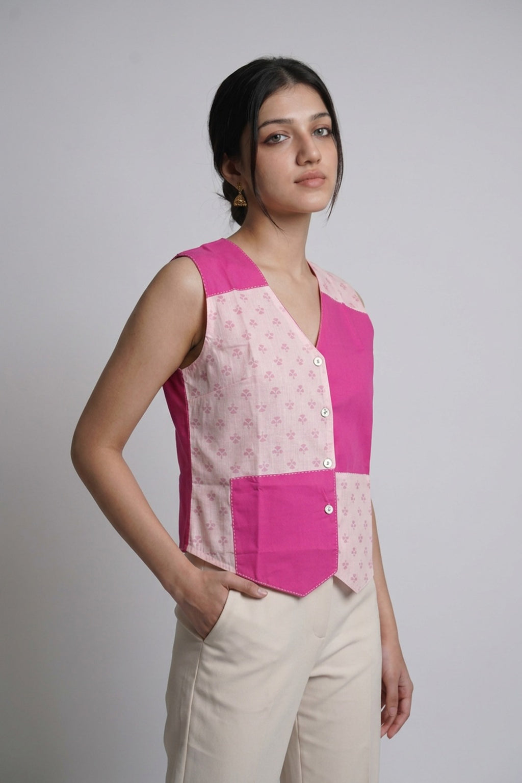 Pink Patch Work Women Vest