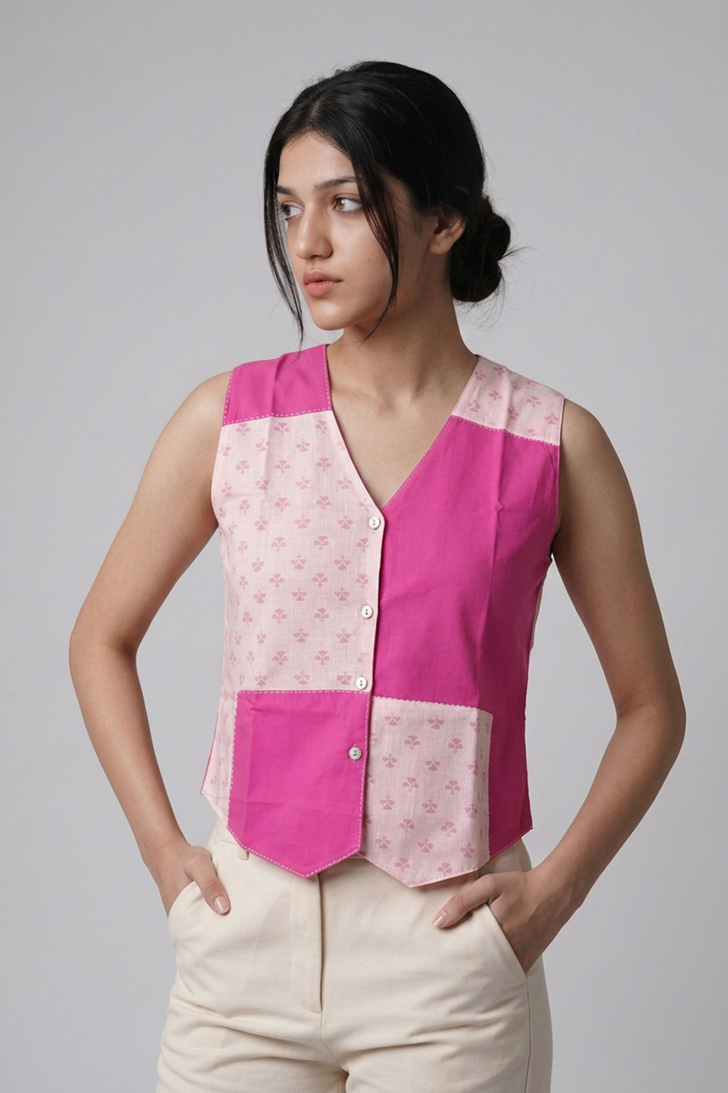 Pink Patch Work Women Vest