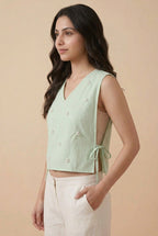 Pearl Pintuck Side-Tie  Mint Bib