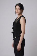 Floral Embroidery Corduroy Vest