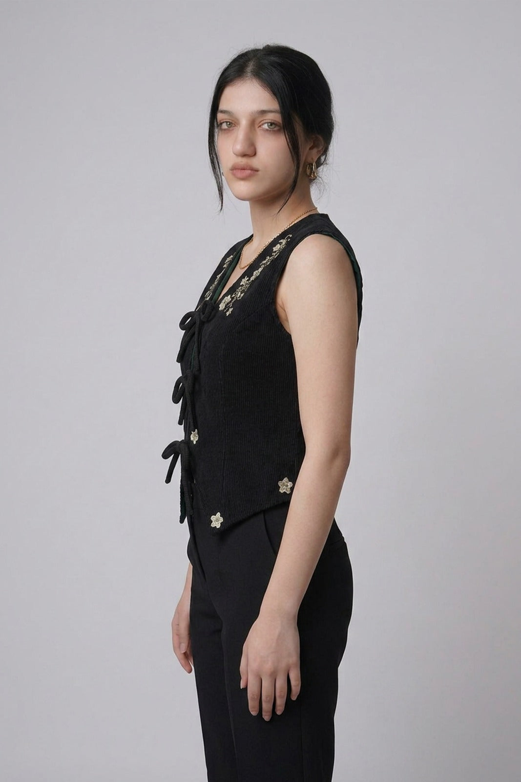 Floral Embroidery Corduroy Vest