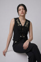 Floral Embroidery Corduroy Vest