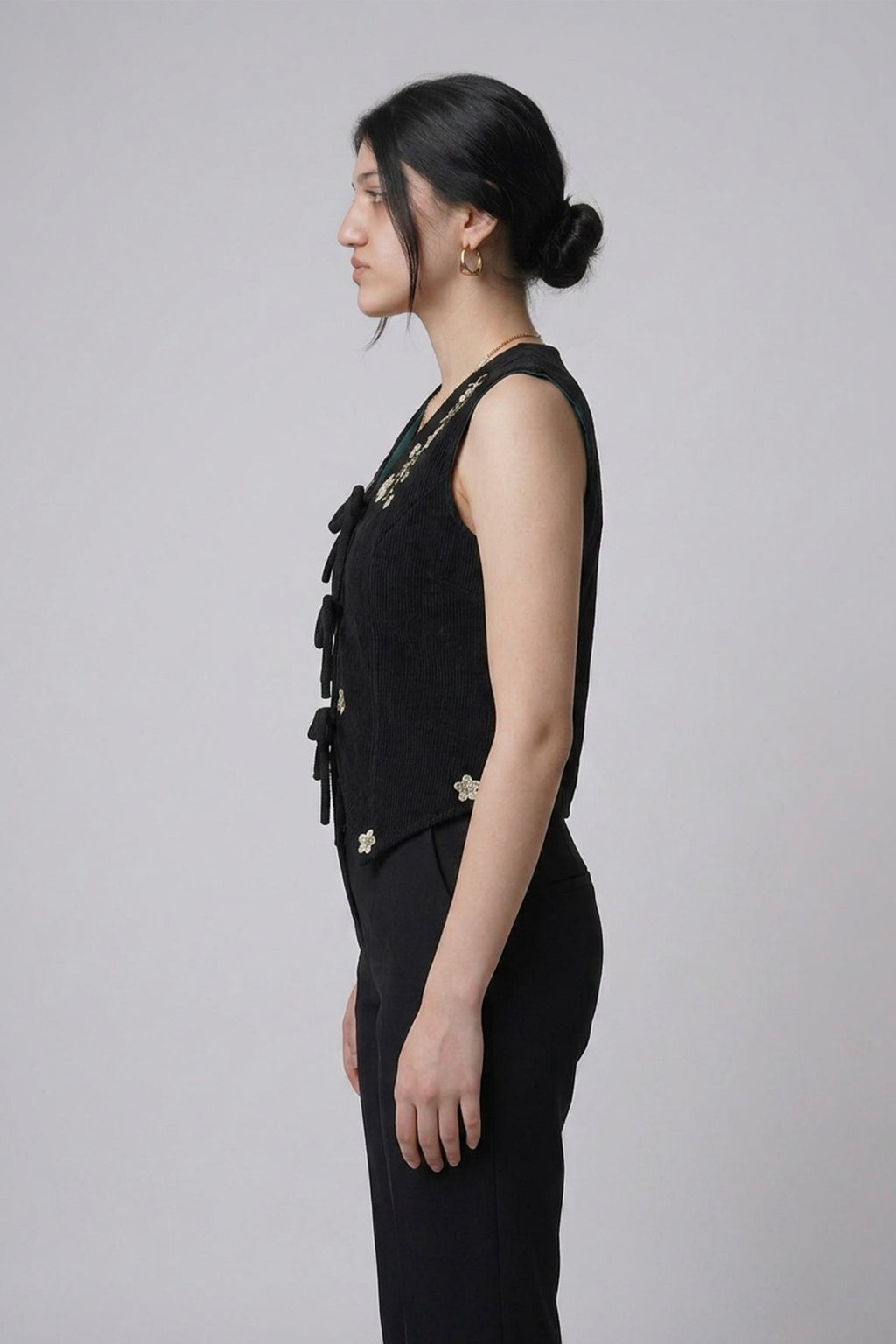 Floral Embroidery Corduroy Vest
