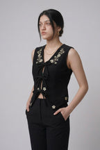 Floral Embroidery Corduroy Vest