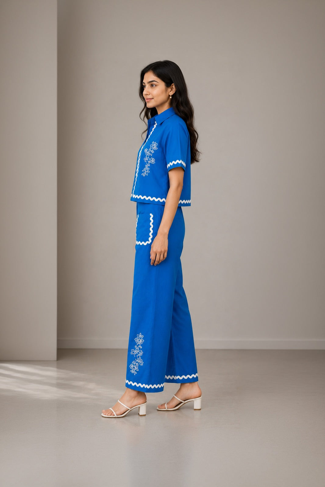 Ripple Line Floral Embroidery Co-ord Set