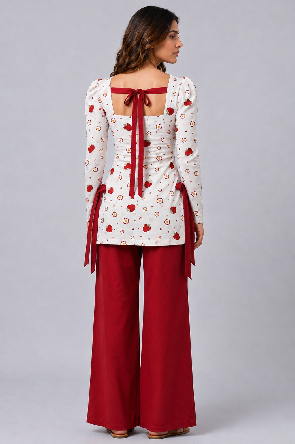 Strawberry Bloom Bow-Tie Cotton Kurti
