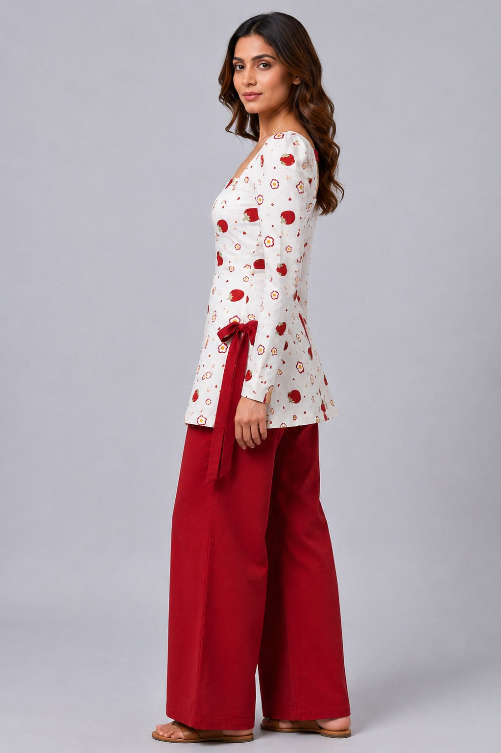 Strawberry Bloom Bow-Tie Cotton Kurti
