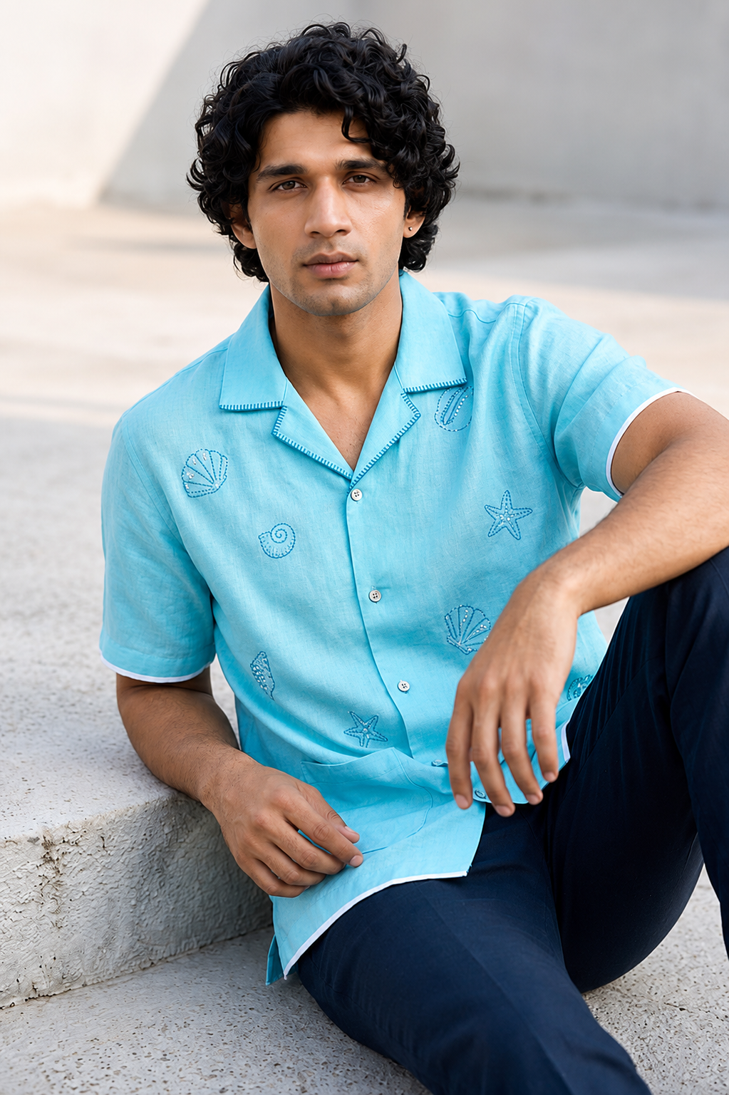 Seabreeze Pearl Hand Embroidery Shirt