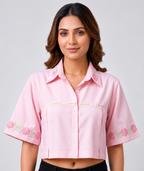 Rose Whisper Embroidery  Crop Shirt