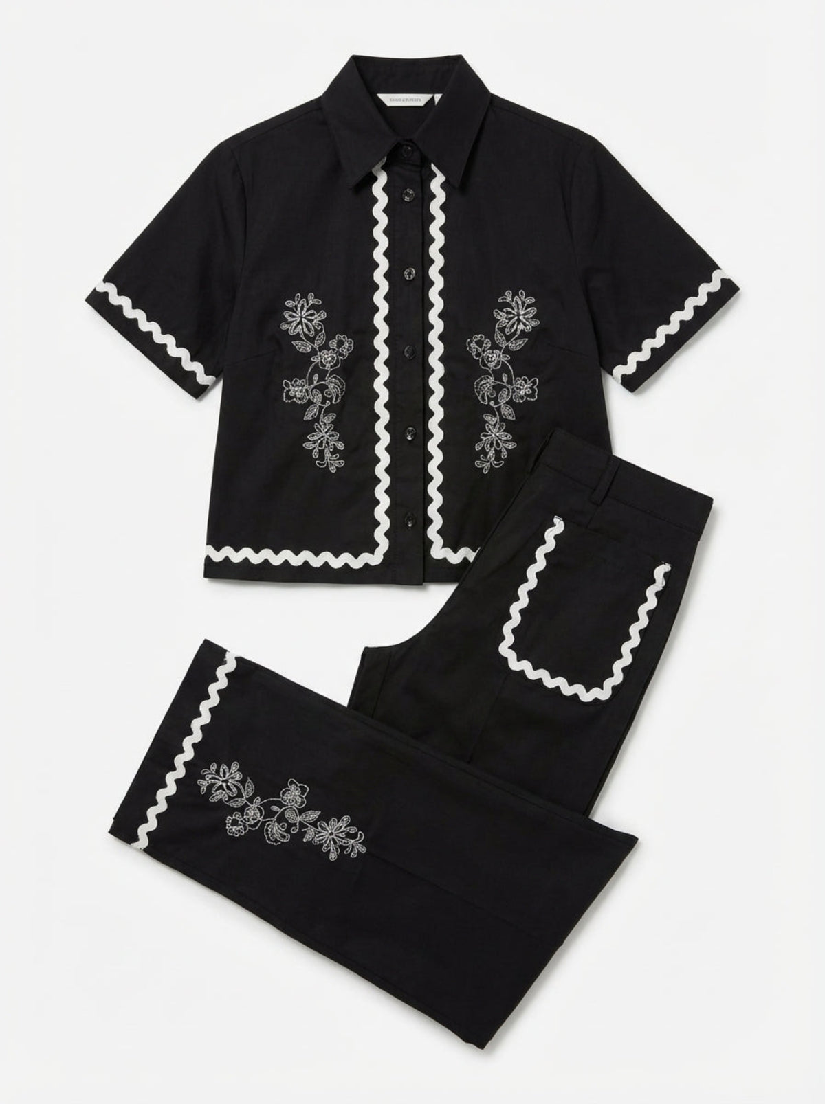 Ripple Line Floral Embroidery Co-ord Set