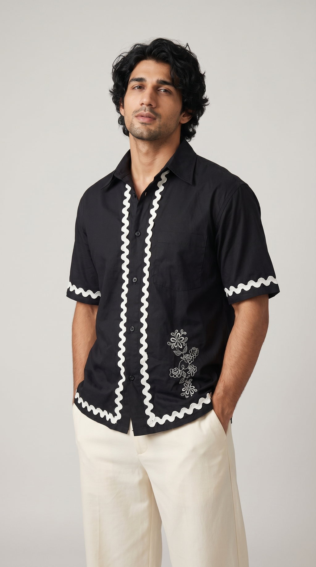 Ripple Line Embroidery Shirt