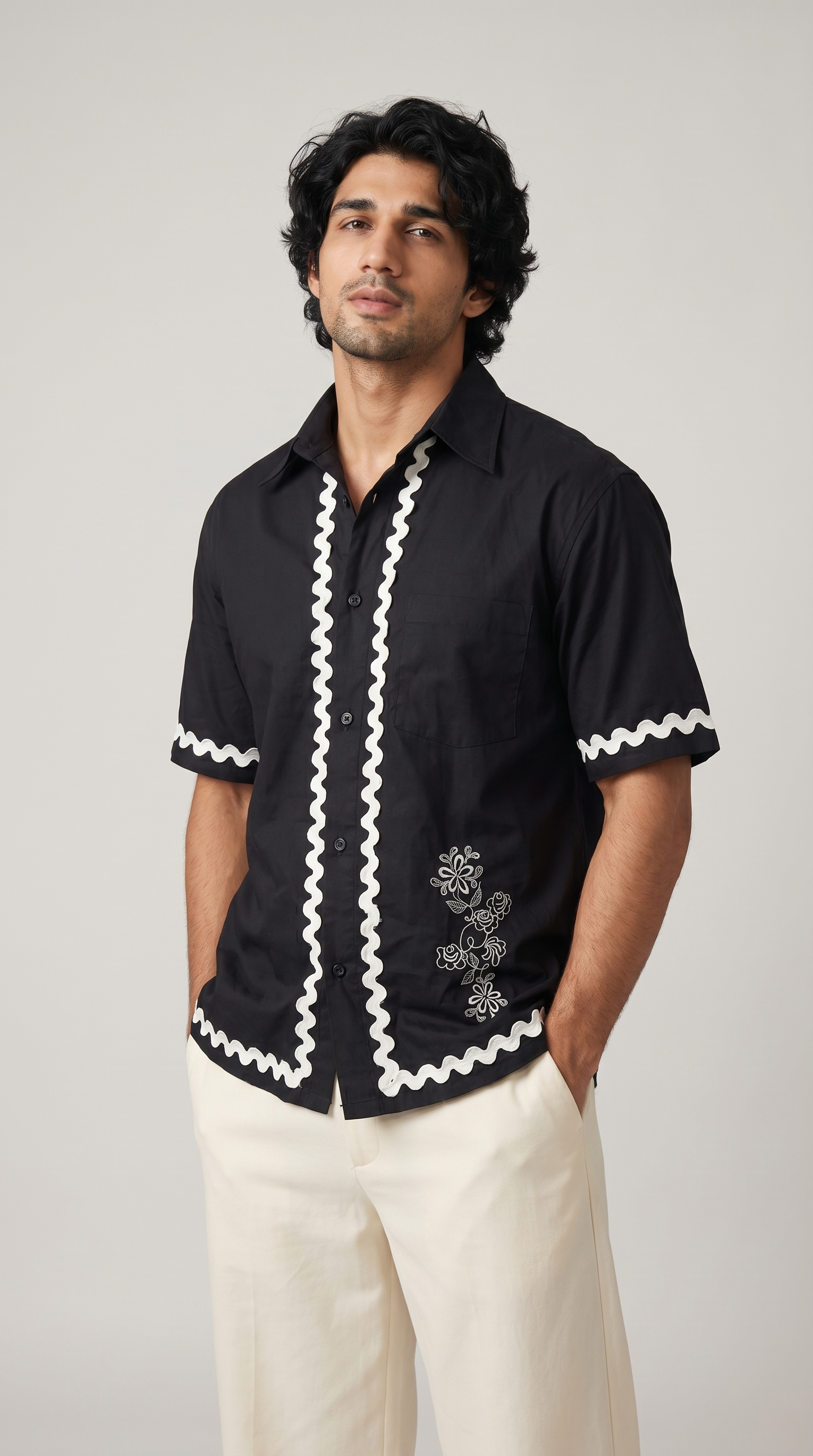 Ripple Line Embroidery Shirt