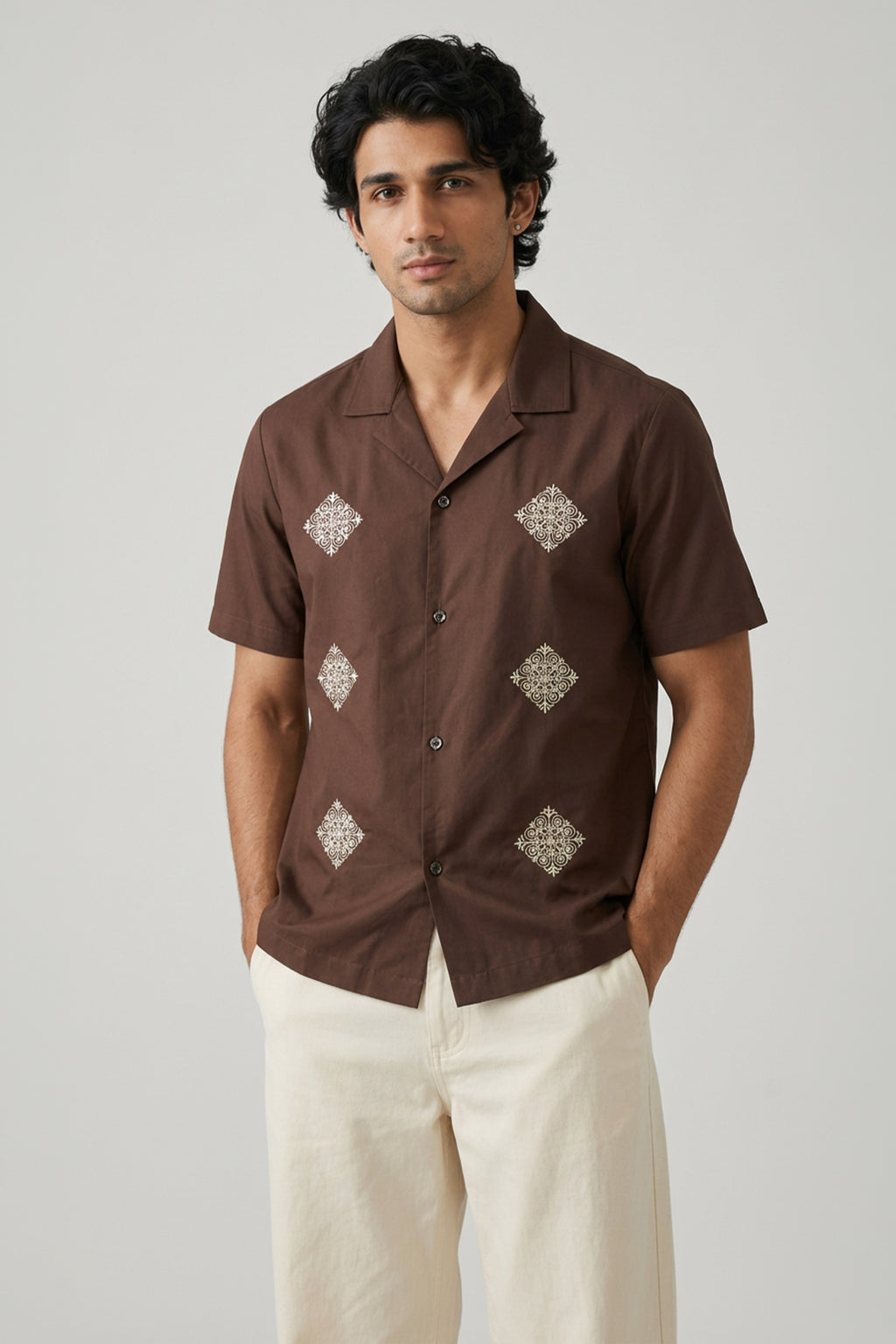 The Umber Embroidered Regular Unisex Shirt