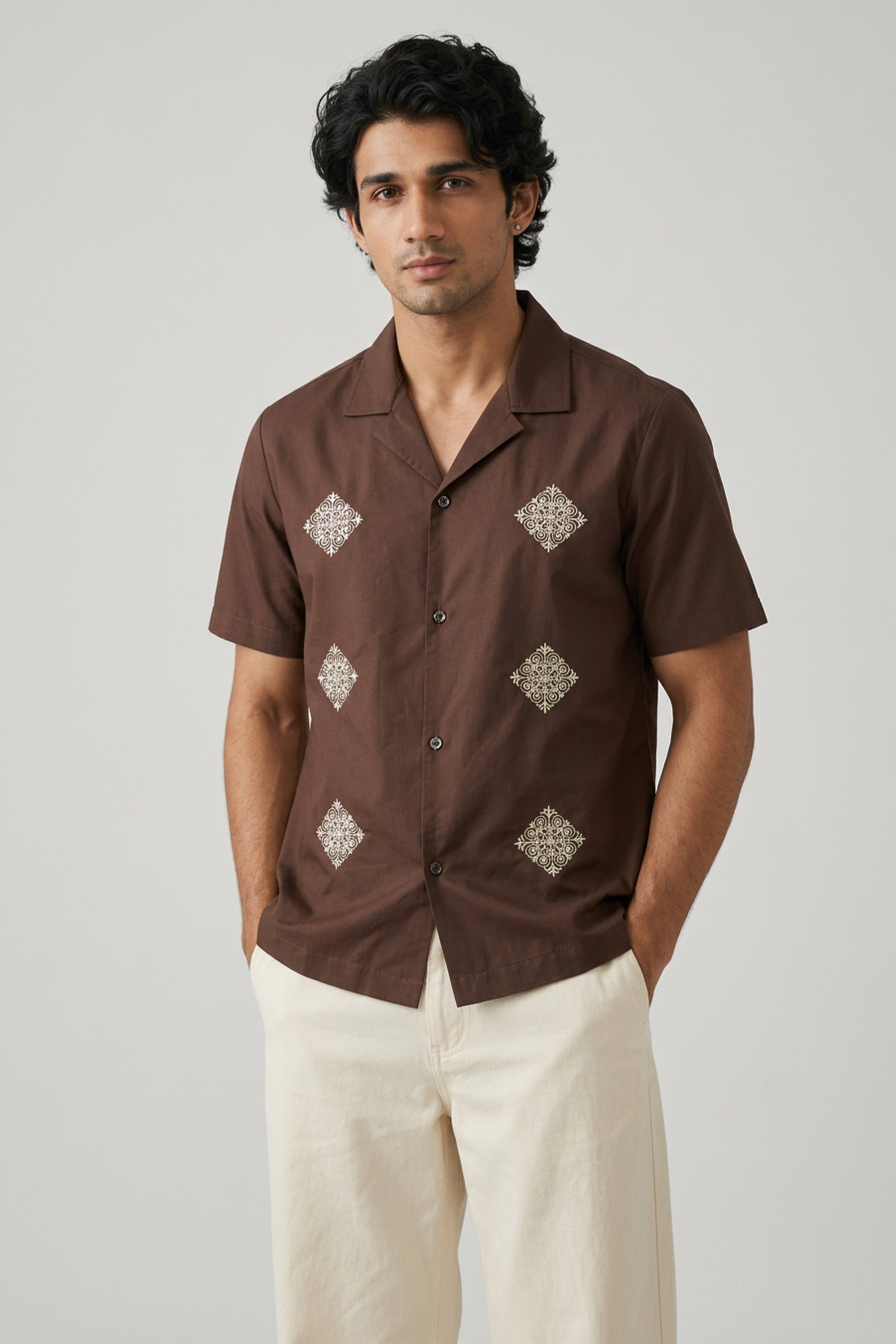 The Umber Embroidered Regular Unisex Shirt
