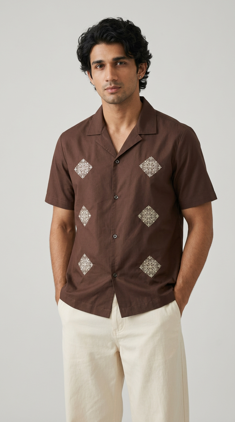 The Umber Embroidered Regular Unisex Shirt
