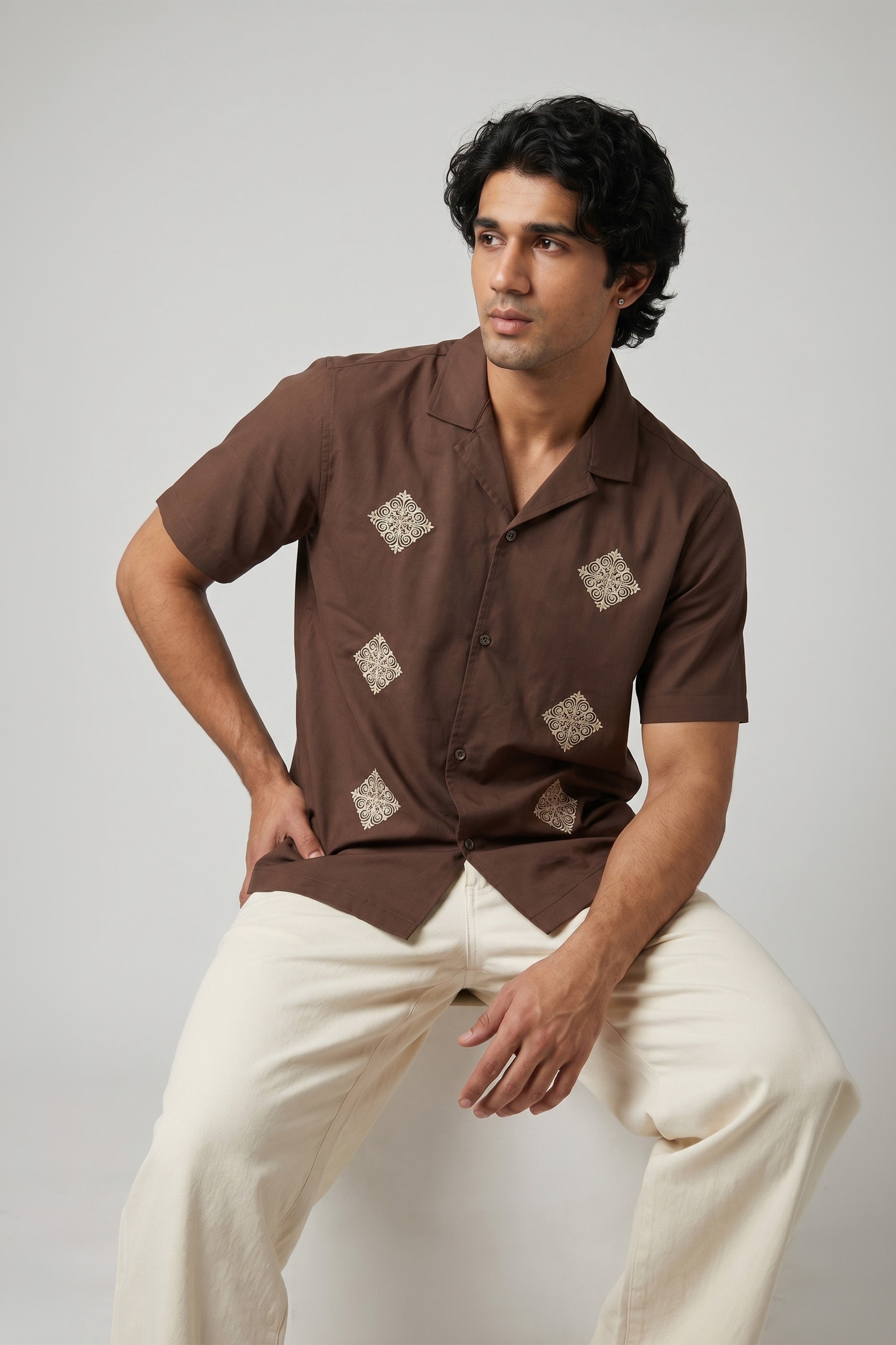 The Umber Embroidered Regular Unisex Shirt