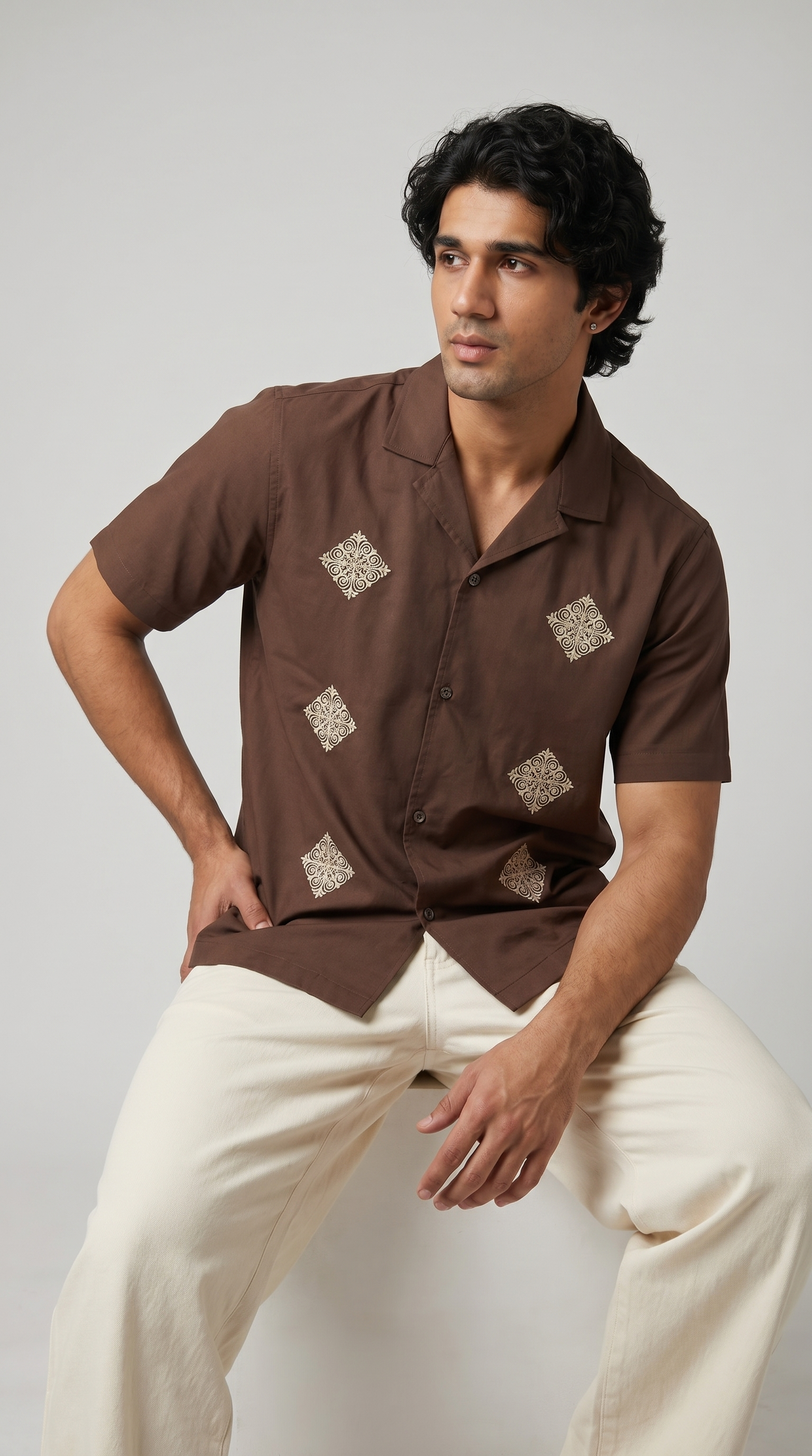 The Umber Embroidered Regular Unisex Shirt
