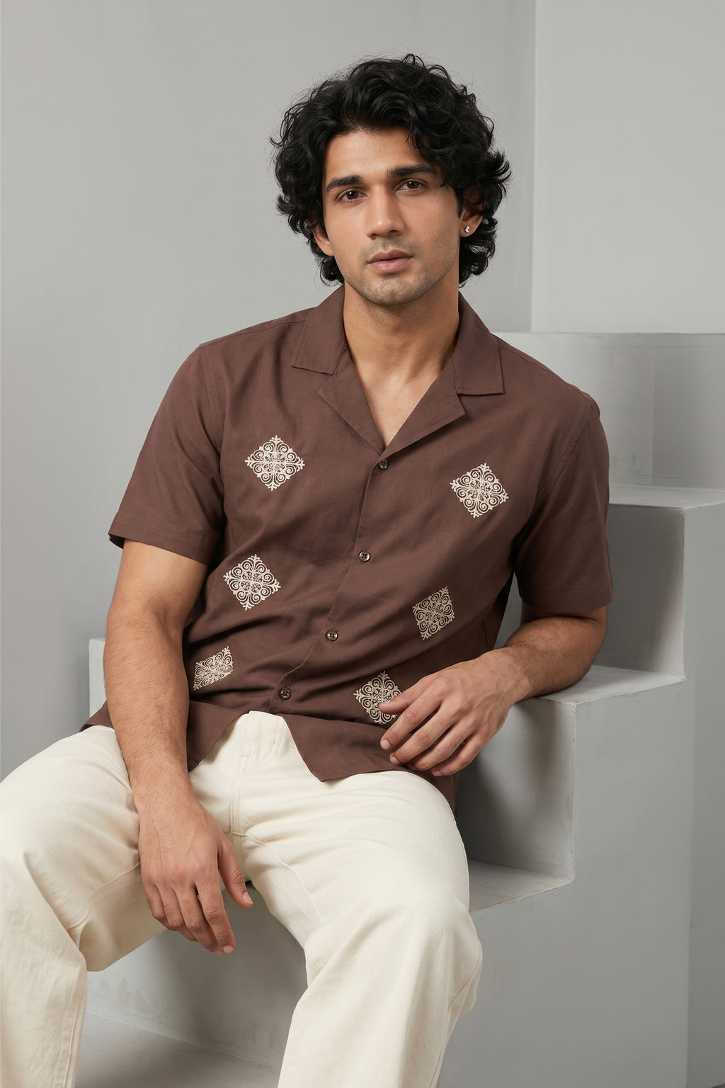 The Umber Embroidered Regular Unisex Shirt