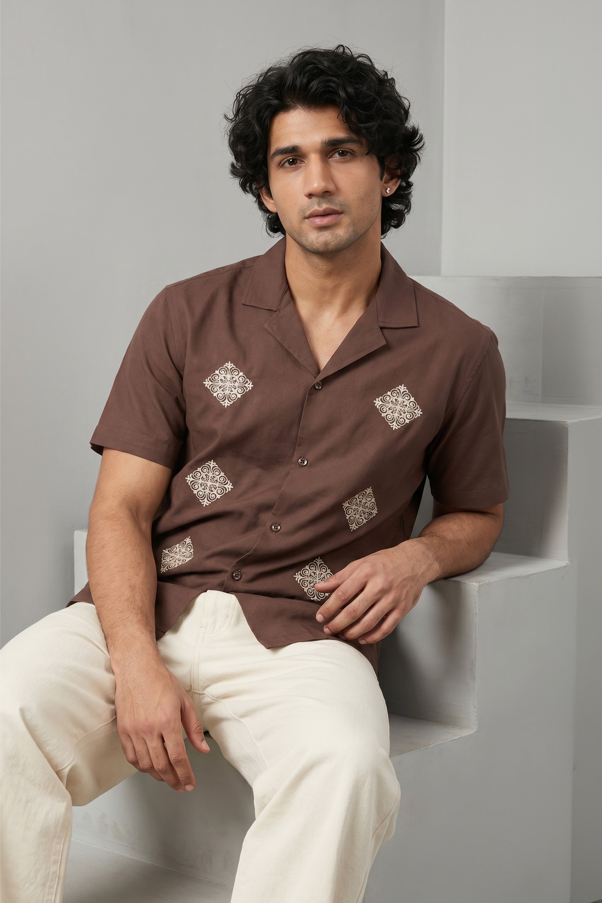 The Umber Embroidered Regular Unisex Shirt