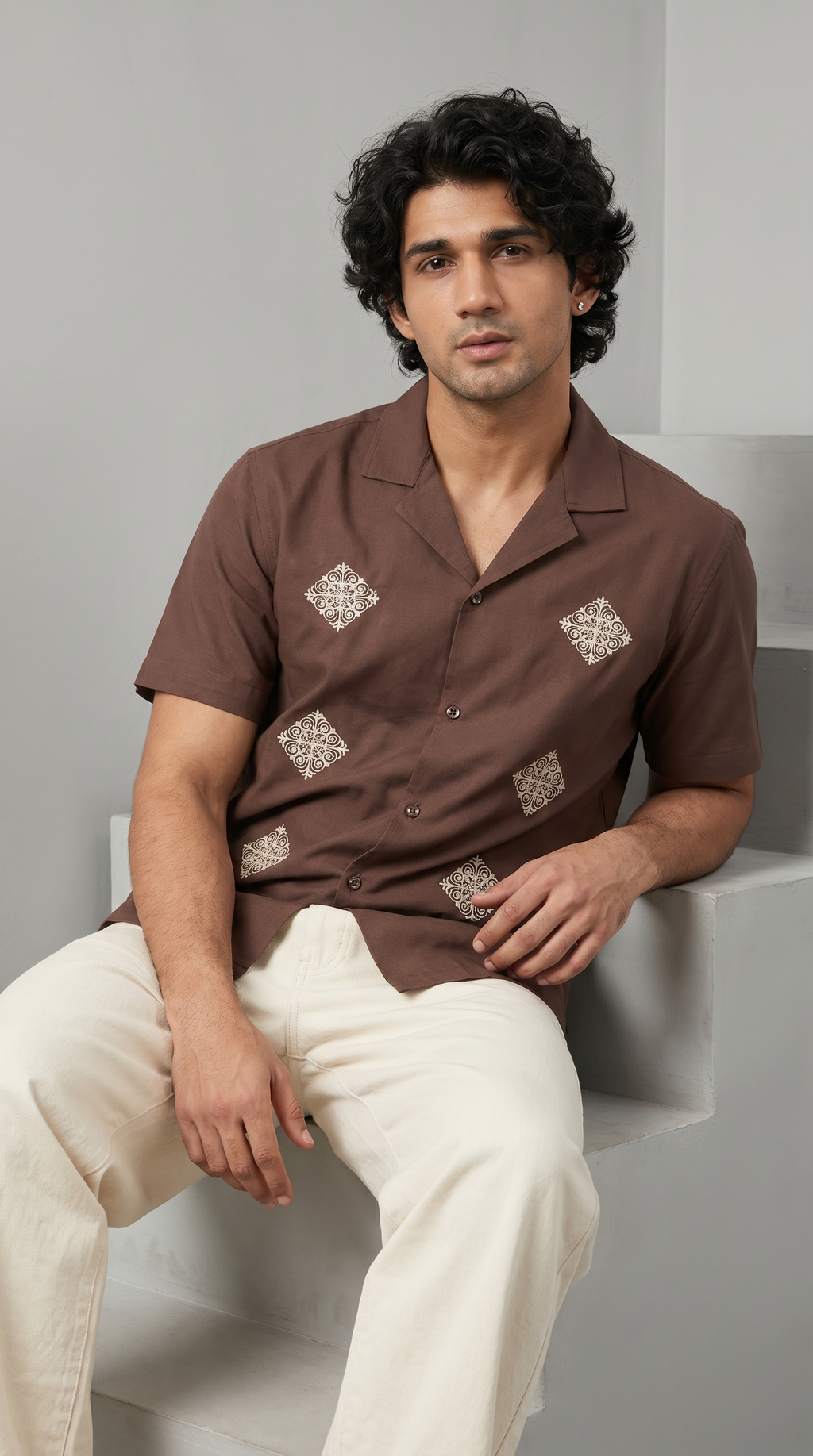 The Umber Embroidered Regular Unisex Shirt