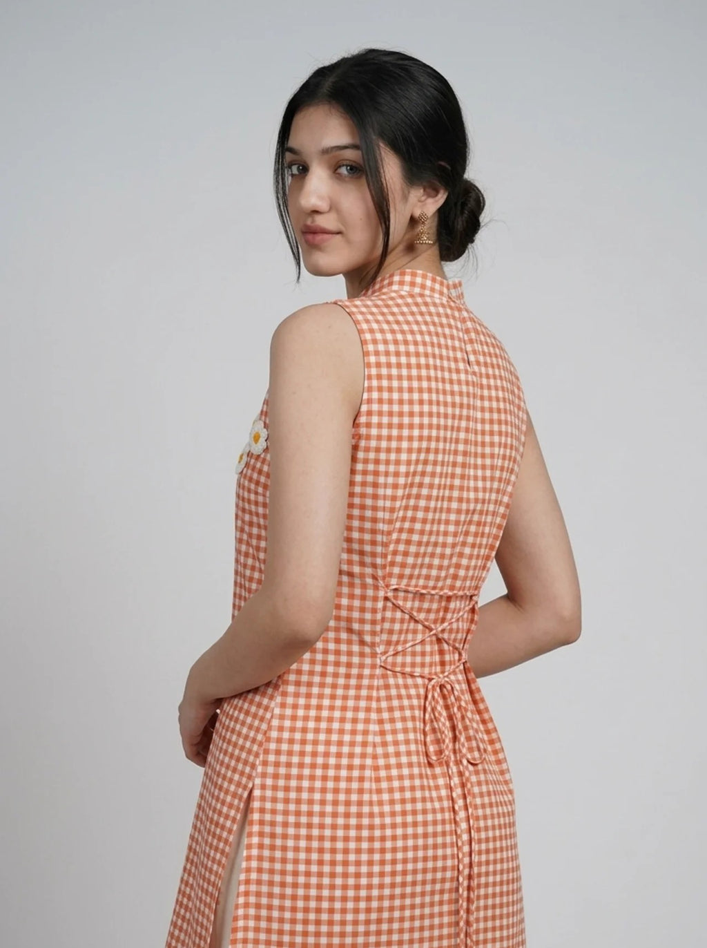 Bloom Check Orange Short Kurti
